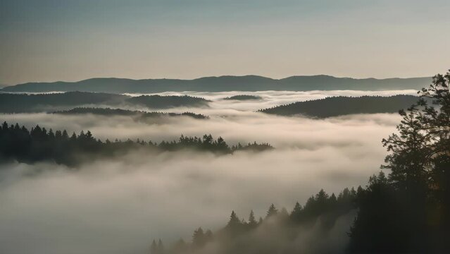 Aerial view of trees mountain with fog abstract background. Generative ai.