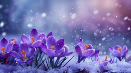 
Violet Crocus Flower Growing Snow Miracle, Banner Image For Website, Background, Desktop Wallpaper