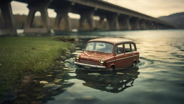 Close-Up Capture of Toy Cars by the Water's Edge