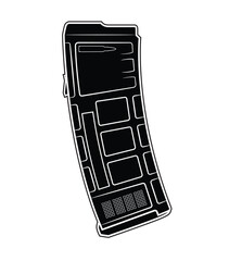 Vector illustration of an AR15 assault rifle magazine on a white background. Black. Right side.