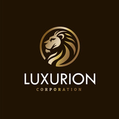 Golden Royal Lion King Head Shield Premium Luxury Brand Logo Design