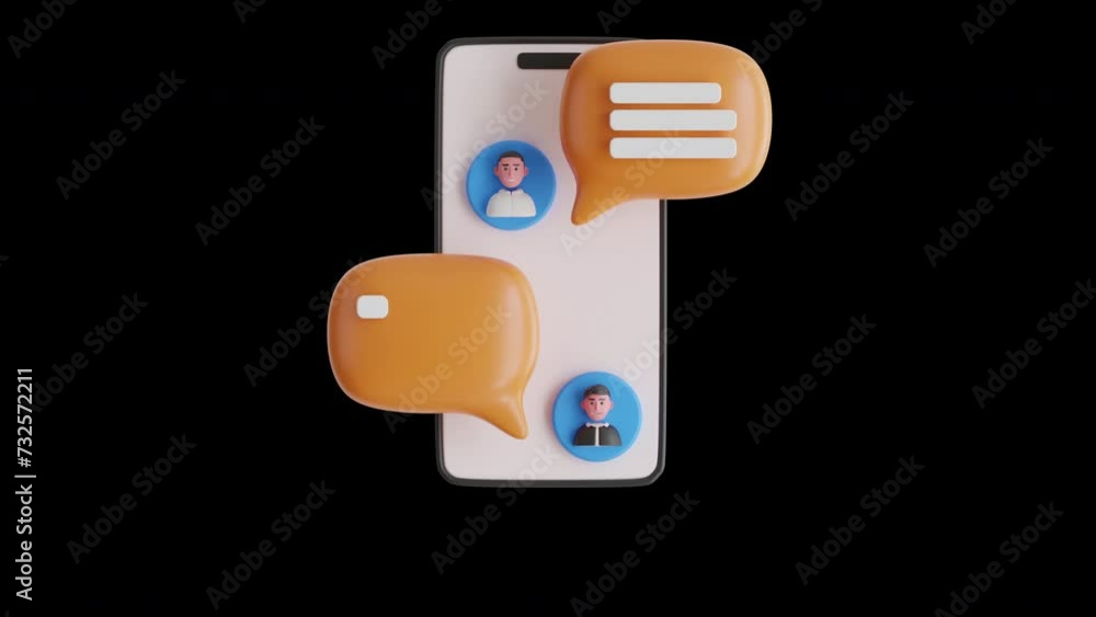 Aufkleber 3d animation of phone chatting with interactive chat bubbles between two people | alpha channel