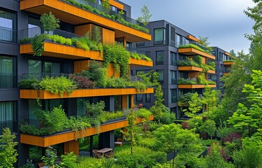 Fototapeta premium Close to trees is a contemporary residential structure. Urban ecology and green lifestyle