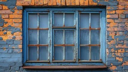 Fototapeta na wymiar window in a brick-red house