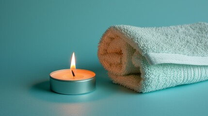Fototapeta na wymiar Candle and Towel, relaxing spa treatment concept