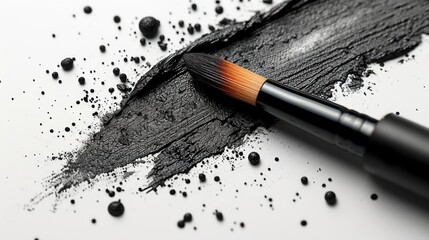 Black Brush Stroke Ink Line on White Isolated Background