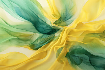 Fond background vert et jaune dégradé avec des volutes en forme de vortex ou de tissu. Ressource...