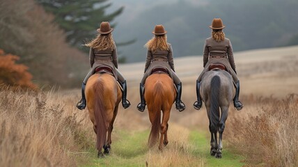 Horsewomen like to ride gorgeous horses side by side on the equestrian center's trail.
