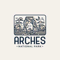 Arches National Park Line Art Badge Emblem Patch Style Logo Design