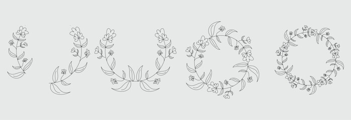 Elegant Hand drawn frames branch and leaves. Wreath. Elegant logo template. Vector illustration botanical decoration elements for labels, branding business identity save the date, logo