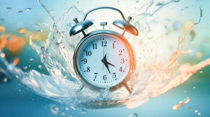 Alarm clock in a splash of water