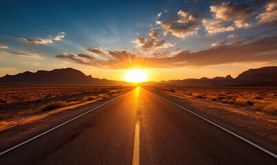 Fototapeta na wymiar Sunset Over Desert Road