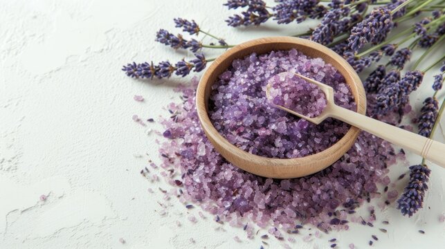 Natural scrub with lavender on a white texture background