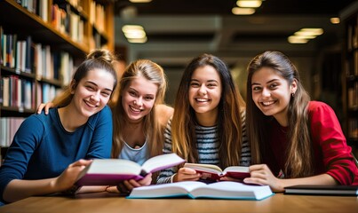Group of Girls Reading a Book Together