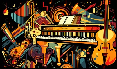 Painting of Piano and Musical Instruments