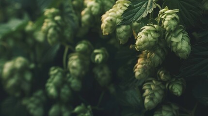 Close-up view of hop cones used in the brewing process