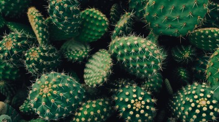 Close-up view of vibrant green cacti plants