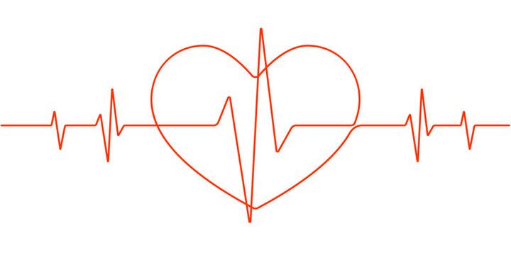 Heart beat . Medical concept. Heart and cardiorgam. One line drawing.Vector illustration.