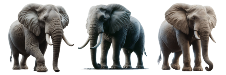 Three African elephants Standing in different directions transparent background