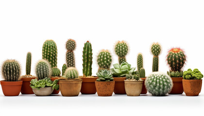 Cacti with their unique shapes and textures white bacground