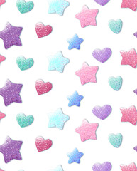 seamless pattern stars and hearts, glitter stickers
