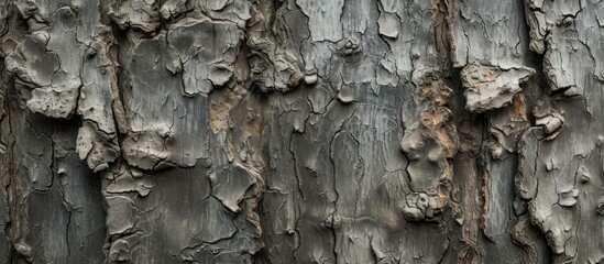 A detailed view of the tree trunk's bark reveals the intricate patterns resembling bedrock...