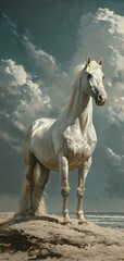 Obraz na płótnie Canvas White horse adventure painting