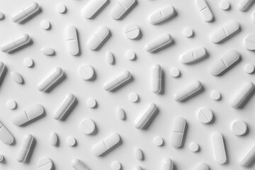 Various monotone pills as background, top view.