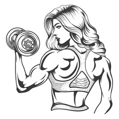 a beautiful girl doing gym with dumble open hair vector design