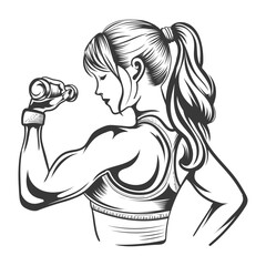 Young beautiful girl gym with dumble open hair vector design