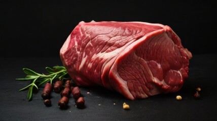 Fresh cut meat for steak on a black background