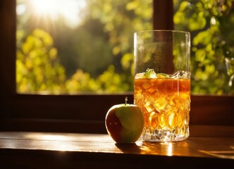 Natural apple juice in a transparent glass