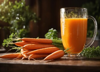 Freshly squeezed carrot juice in a glass