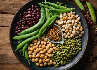 Different types of healthy legumes on a plate