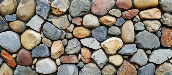 The wall comprises assorted rocks, such as cobblestone, bedrock, and various types of rock, serving as building material and showcasing natural artistry.