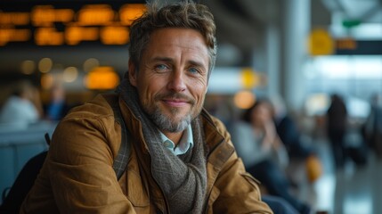 Obraz premium Smiling man with a beard and short brown hair, with casual formal attire