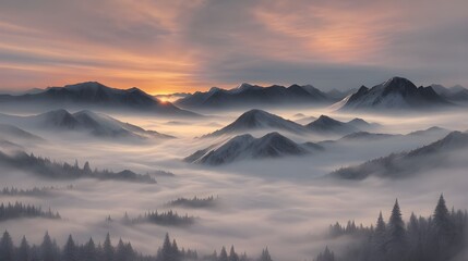 sunset sky mountains beautiful deep landscape fog