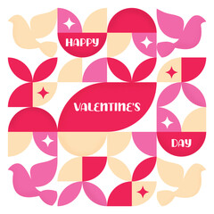 Happy Valentine's Day And Abstract Geometric Pattern Background Vector Design.