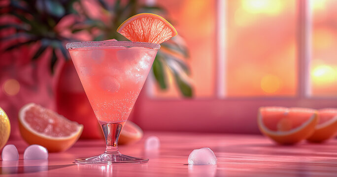 Pink Lady cocktail, front view drink, AI generated image