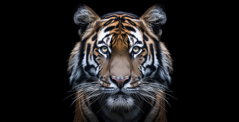 Tiger animal face portrait on black background