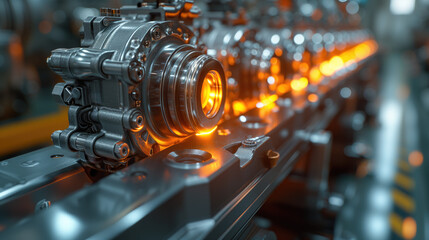 Fototapeta premium functions in the engine performance, Engine pistons, valves and crankshaft, Piston ignition timing. engine with explosions and sparks inside