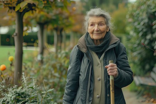 Ai persone anziane che praticano felici attivit&agrave; fisica, passeggiando nel bosco 05