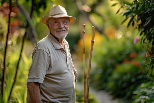 Ai persone anziane che praticano felici attivit&agrave; fisica, passeggiando nel bosco 03