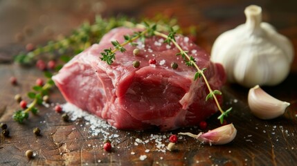 Raw Meat on Wooden Cutting Board