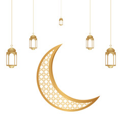 Hanging Gold Lanterns isolated on white or window transparent png