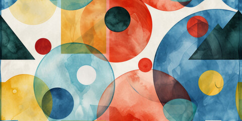 Abstract  geometric seamless pattern with vibrant watercolor textures, creative wallpaper.