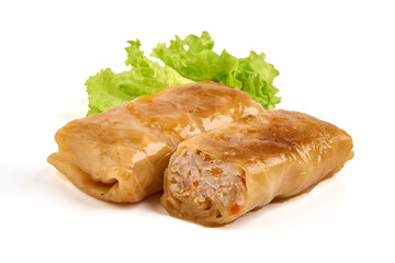 Stuffed cabbage rolls isolated on white background.