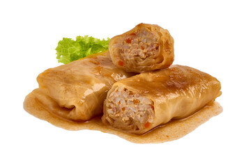Stuffed cabbage rolls isolated on white background.