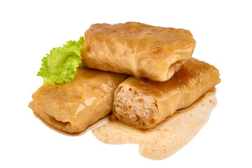 Stuffed cabbage rolls isolated on white background.