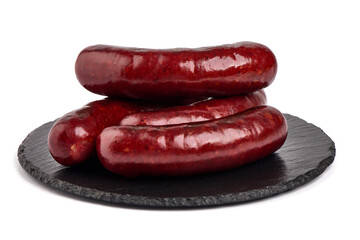 Roasted bbq german sausages, isolated on white background.